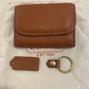Vintage Coach Sonoma Honey Brown Pebbled Leather Small Bifold Wallet W/ Key Ring